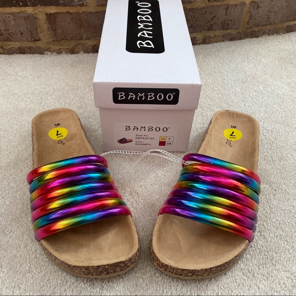 Bamboo Defeat-65 Rainbow Color Slide Sandals NWT